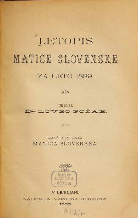 Letopis Matice Slovenske. 1889