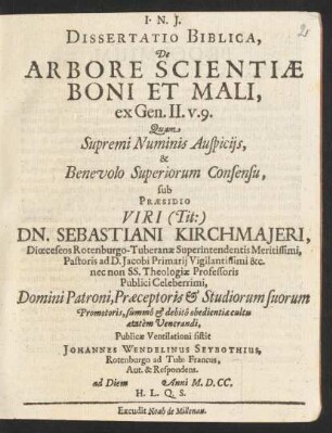 Dissertatio Biblica, De Arbore Scientiae Boni Et Mali, ex Gen. II. v. 9.