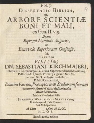 Dissertatio Biblica, De Arbore Scientiae Boni Et Mali, ex Gen. II. v. 9.