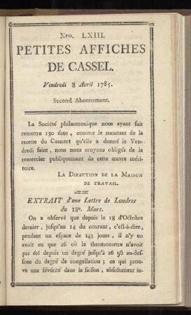 No LXIII (Vendredi 8 Avril 1785)