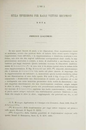 Sulla Inversione per Raggi Vettori Reciproci.