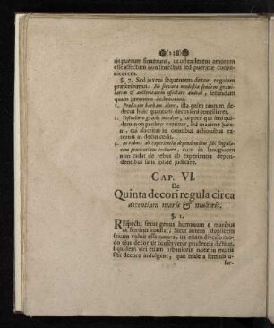 Cap. VI. De Quinta decori regula circa decentiam maris & mulieris.