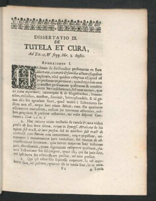 Dissertatio III. De Tutela Et Cura. (Johannes Schultz)
