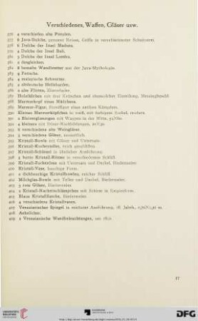 Verschiedenes, Waffen, Gläser usw. (Nr. 376-409)