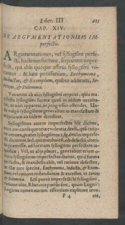 Cap. XIV. De Argumentationibus Imperfectis.