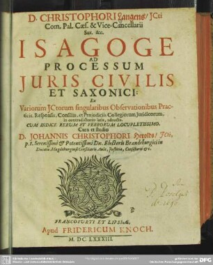 Christophori Langens ... Isagoge ad processum juris civilis et Saxonici