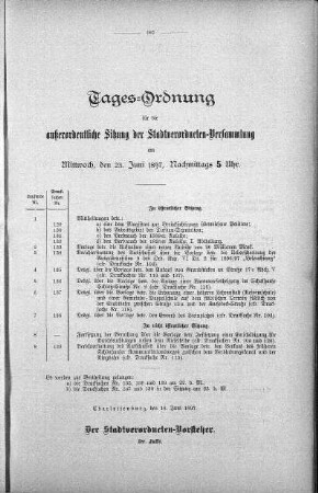 Tages-Ordnung, 23. Juni 1897