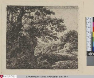 [Landschaft mit einem Schlafenden am Wegesrand; A man sleeping beside a road]