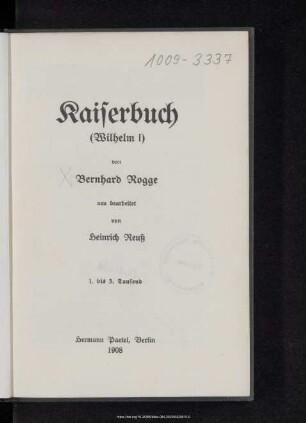 Kaiserbuch : (Wilhelm I)