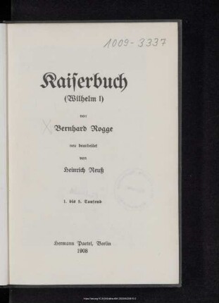 Kaiserbuch : (Wilhelm I)