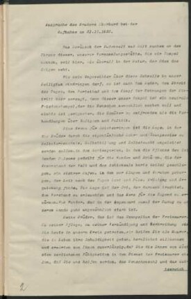 Ansprache des Bruders Eberhard bei der Aufnahme am 21.10.1920.