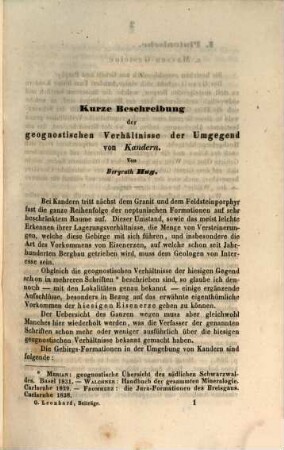Beiträge zur mineralogischen und geognostischen Kenntniss des Grossherzogthums Baden. 1