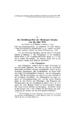 Der Besoldungs-Etat der Marburger Schulen um das Jahr 1776