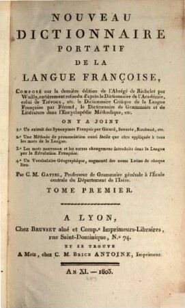Nouveau dictionnaire portatif de la langue française. 1