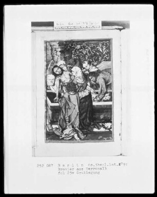 Gebetbuch — Folge von Passionsszenen nach Stichen Schongauers — Grablegung, Folio 23verso