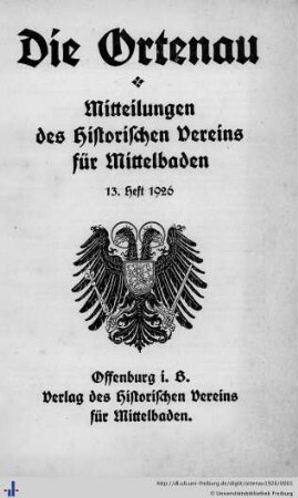 13. Heft: Die Ortenau: Zeitschrift des Historischen Vereins für Mittelbaden