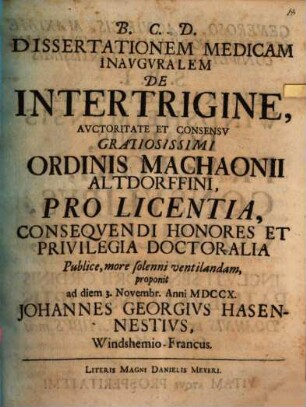 Dissertationem med. inaug. de intertrigine