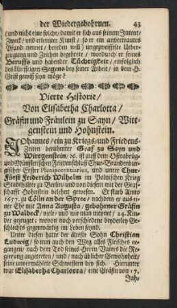 Vierte Historie/ Von Elisabetha Charlotta ...
