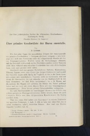 Über primäre Geschwülste der Bursa omentalis.