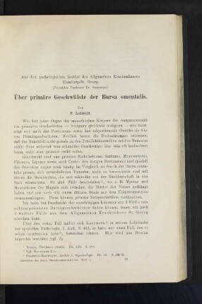 Über primäre Geschwülste der Bursa omentalis.