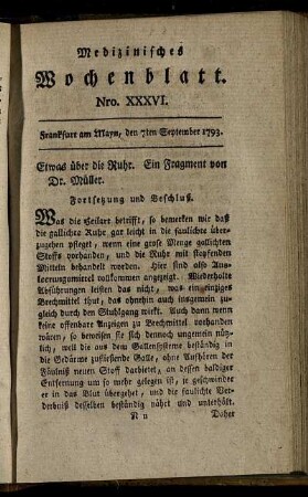 Nro. XXXVI. Frankfurt am Mayn, den 7ten September 1793. - Nro. XXXIX. Frankfurt am Mayn, den 28ten September 1793.