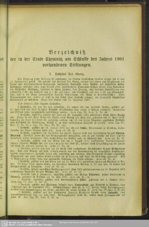 Verzeichnis der in der Stadt Chemnitz am Schlusse des Jahres 1901 vorhandenen Stiftungen