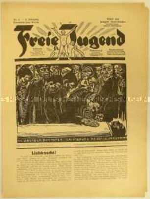 Anarchistische Monatszeitung "Freie Jugend" mit einem Holzschnitt von Käthe Kollwitz auf dem Titelblatt