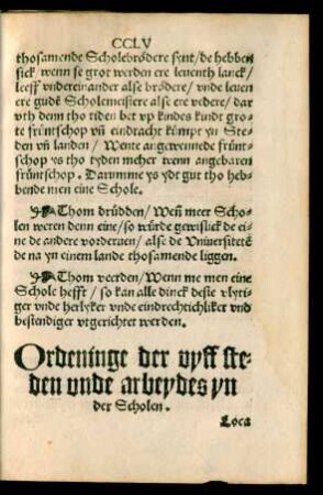 Ordeninge der vyff steden unde arbeydes yn der Scholen.