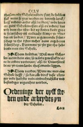 Ordeninge der vyff steden unde arbeydes yn der Scholen.