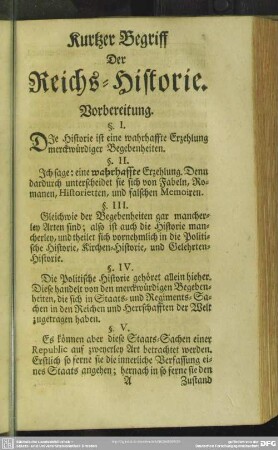Kurtzer Begriff Der Reichs-Historie