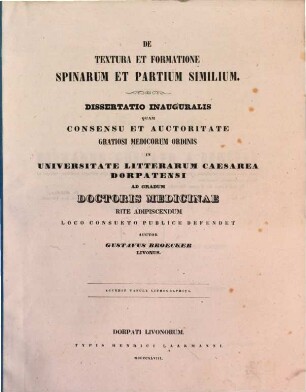 De textura et formatione spinarum et partium similium : acced. tab.
