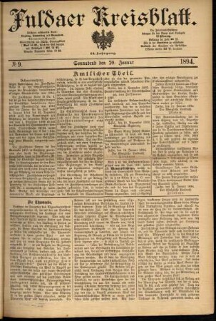 Erste Ausgabe vom Samstag, den 20. Januar 1894.