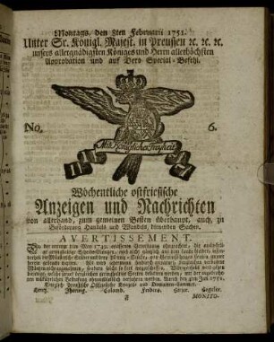 No. 6. Montags, den 8ten Februarii 1751.