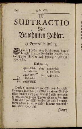 III. Subtractio Mit Benahmten Zahlen.