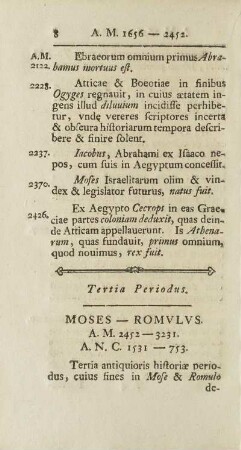 Tertia Periodus. Moses - Romvlvs