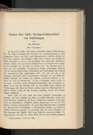 Einiges über labile Gleichgewichtszustände von Salzlösungen.