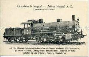 Werbung für eine Güterzug-Heißdampf-Lokomotive von Orenstein und Koppel