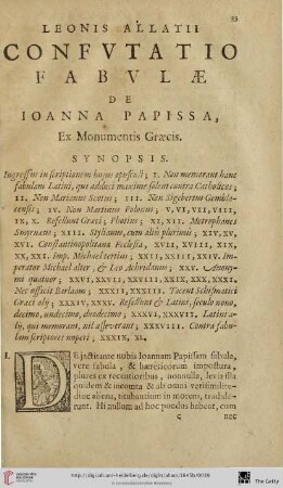 Leonis Allatii Confvtatio fabvlae de Ioanna Papissa, Ex Monumentis Greacis Synopsis