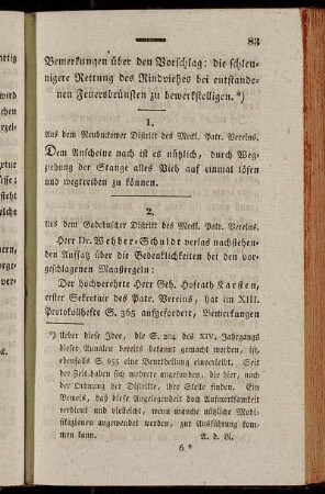 [16.] Bemerkungen über den Vorschlag: die schleunigere Rettung des Rindviehes bei entstanden Feuersbrünsten zu bewerkstelligen. - [21.] Uebersicht von der diesjährigen Erndte zu N. N. Amts Gadebusch.