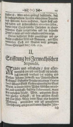 II. Stifftung des Zerweckhischen Stipendii.