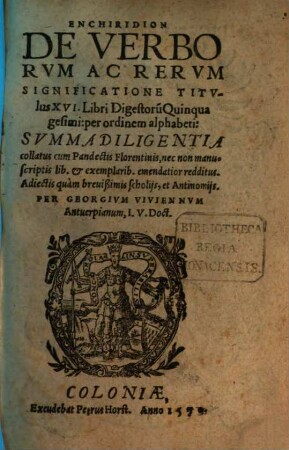 Enchiridion de verborum ac rerum significatione tit. 16. libri dig. 50