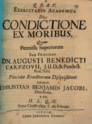 Exercitatio Academica De Condictione Ex Moribus