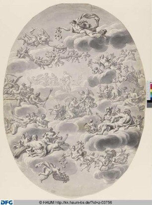Entwurf für ein Deckenbild: Amor und Psyche umgeben von olympischen Göttern auf Wolken