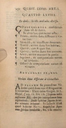 Quaestio LXVIII. De donis, in octo articulos divisa.