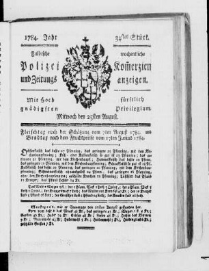 34tes Stück., Ausgabe vom 25. August 1784