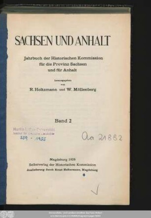 2.1926: Sachsen und Anhalt : Jahrbuch der Historischen Kommission für Sachsen-Anhalt