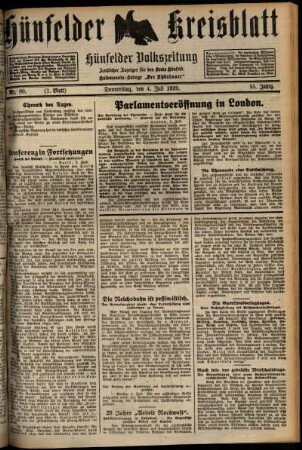 Erste Ausgabe vom Donnerstag, den 04. Juli 1929.