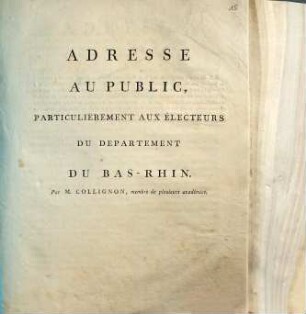 Adresse au public, particulièrement aux électeurs du Département du Bas-Rhin