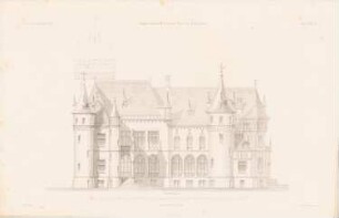 Jagdschloss, Mrossowa-Gora: Seitenansicht (aus: Atlas zur Zeitschrift für Bauwesen, hrsg. v. F. Endell, Jg. 26, 1876)