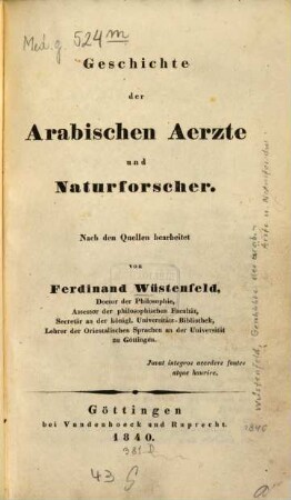 Geschichte der Arabischen Ärzte und Naturforscher